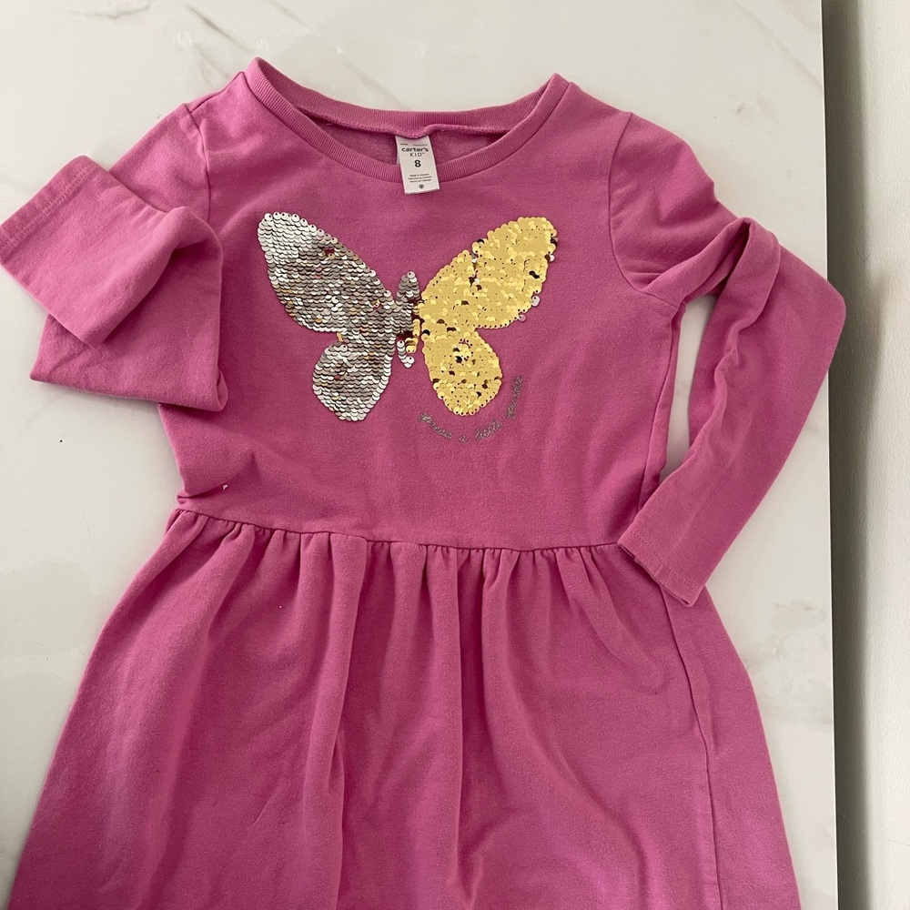 Carters Girls Size 8 dress flip sequin butterfly “leave a little sparkle”